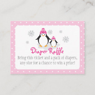 Pink Penguin Diaper Raffle Ticket Enclosure Card