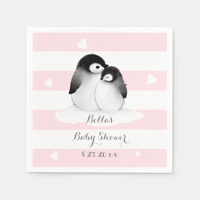 Pink Penguin Paper Napkins (Front)