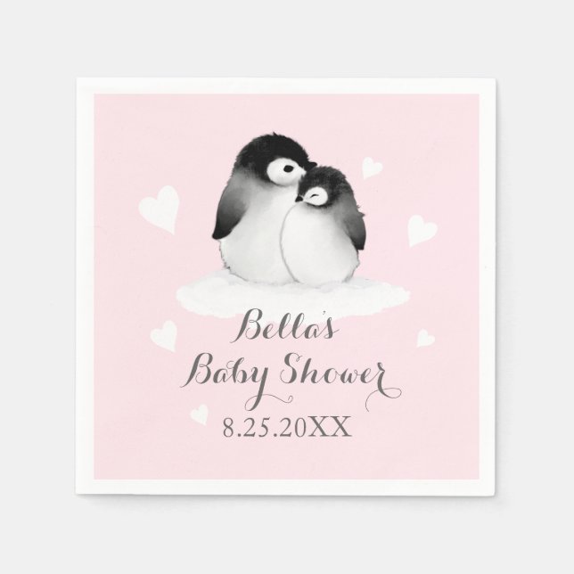 Pink Penguin Paper Napkins (Front)