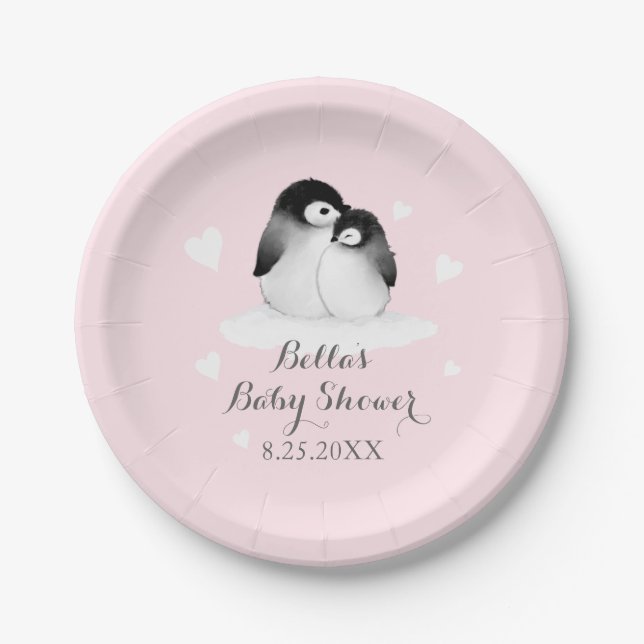 Pink Penguin Paper Plates (Front)