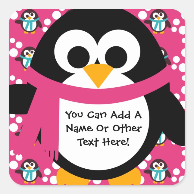 Pink Penguin Party Stickers (Front)