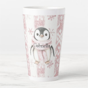 Pink Penguin Snowflakes Christmas Latte Mug