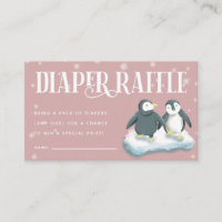 Pink Penguins Baby Shower Diaper Raffle Ticket