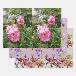 Pink Penstemon Flower Floral Poppies Watercolor Wrapping Paper Sheet