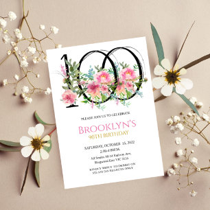 Pink Peonies 100th Birthday  Invitation