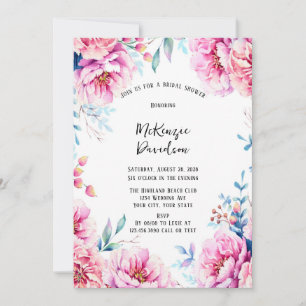 Pink Peonies Airy Floral Bridal Shower Invitation