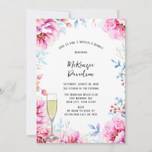 Pink Peonies Airy Floral Brunch and Bubbly Invitation