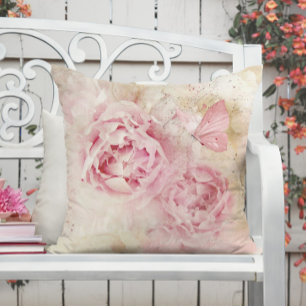Pink Peonies and Butterfly Cushion