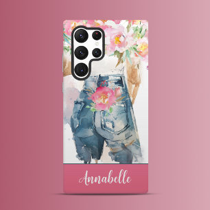 Pink Peonies and Denim Charm Samsung Galaxy Case