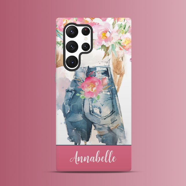Pink Peonies and Denim Charm  Samsung Galaxy S22 Ultra Case (Creator Uploaded)