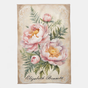 Pink Peonies and Lace Tea Towel