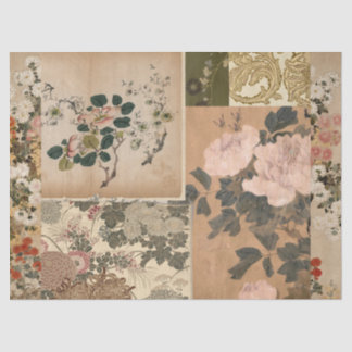 Pink Peonies and Roses Antique Art Tissue Paper