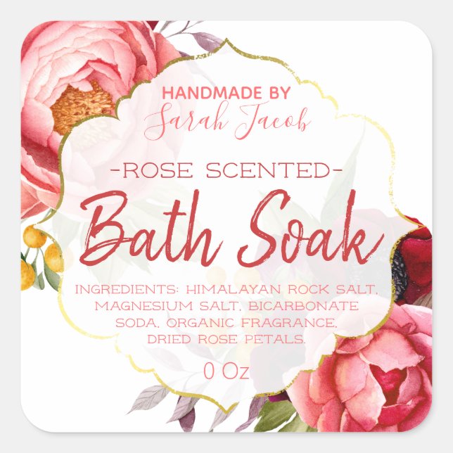Pink Peonies And Roses On White Bath Soak Labels (Front)
