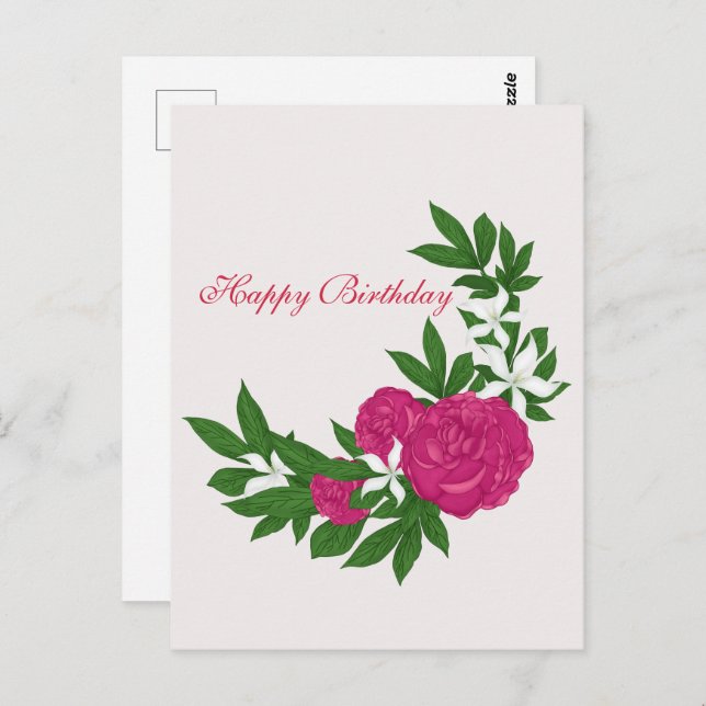 Pink Peonies and White Flowers for Birthday Postcard (Front/Back)