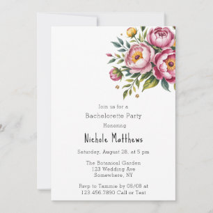 Pink Peonies and Yellow Floral Bachelorette Party Invitation