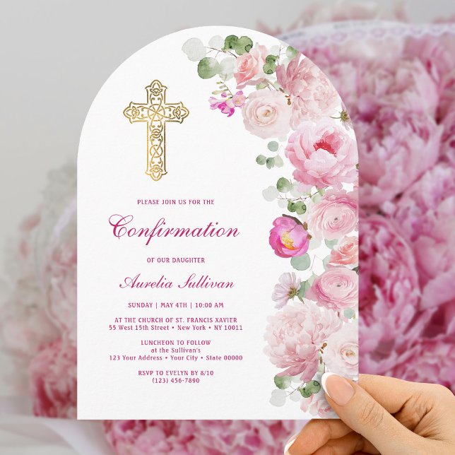 Pink Peonies Arch Confirmation Invitation (Creator Uploaded)