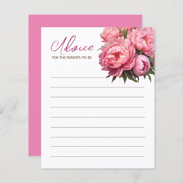 Pink Peonies Baby Shower Game Advice For Parents (Front/Back)
