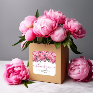 Pink Peonies Baby Shower Thank You Square Sticker