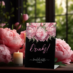 Pink Peonies Bachelorette Party Drinks Pedestal Sign
