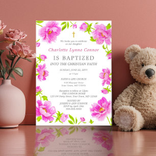 Pink Peonies Baptism Invitation