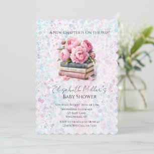 Pink Peonies & Books Girl Baby Shower New Chapter Invitation