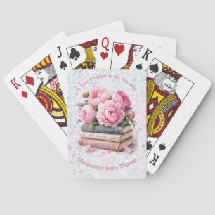 Pink Peonies & Books New Chapter Girl Baby Shower Playing Cards