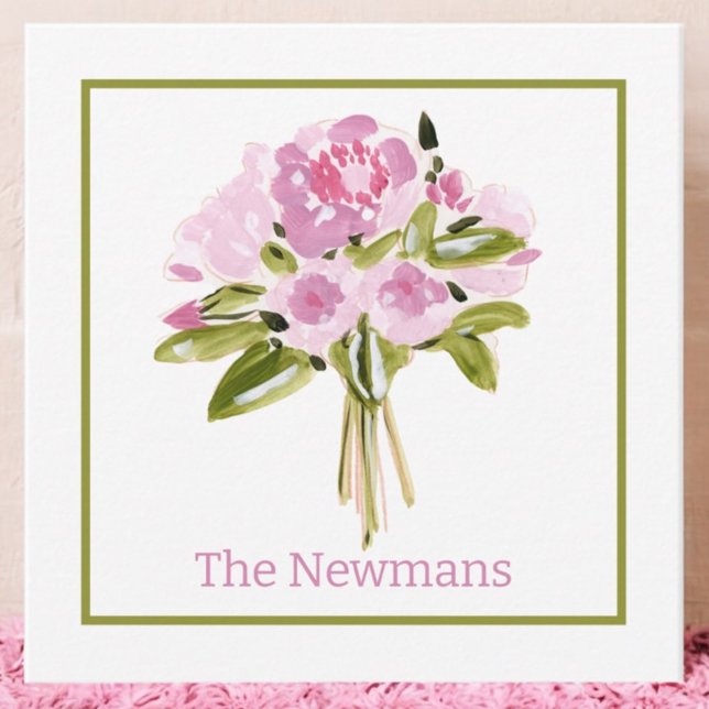 Pink Peonies Bouquet Green Border Gift Card (Creator Uploaded)