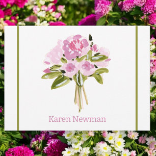 Pink Peonies Bouquet Green Border Thank You Card