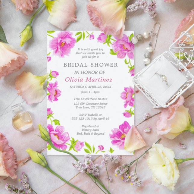 Pink Peonies Bridal Shower Small Invitation (Creator Uploaded)