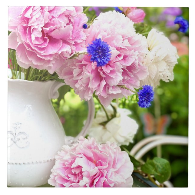 Pink Peonies Ceramic Tile (Front)