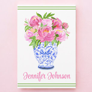 Pink Peonies Chinoiserie Vase Border Personalised  Thank You Card
