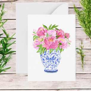 Pink Peonies Chinoiserie Vase Card