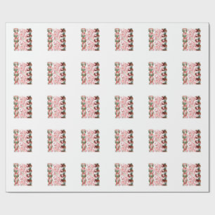 Pink Peonies & Christmas Gift Boxes Wrapping Paper