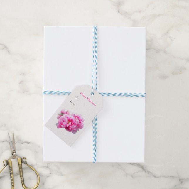 Pink Peonies Christmas Gift Tags (With Twine)
