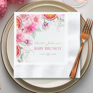 Pink Peonies & Citrus Baby Shower Napkin