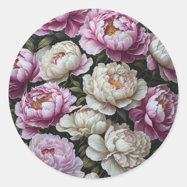 Pink peonies classic round sticker (Front)