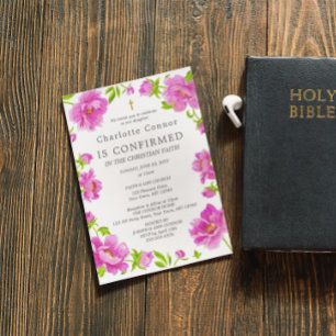 Pink Peonies Confirmation Invitation