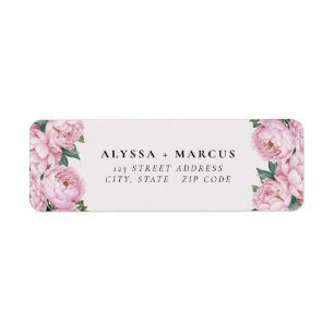 Pink Peonies Couple Names Return Address Label