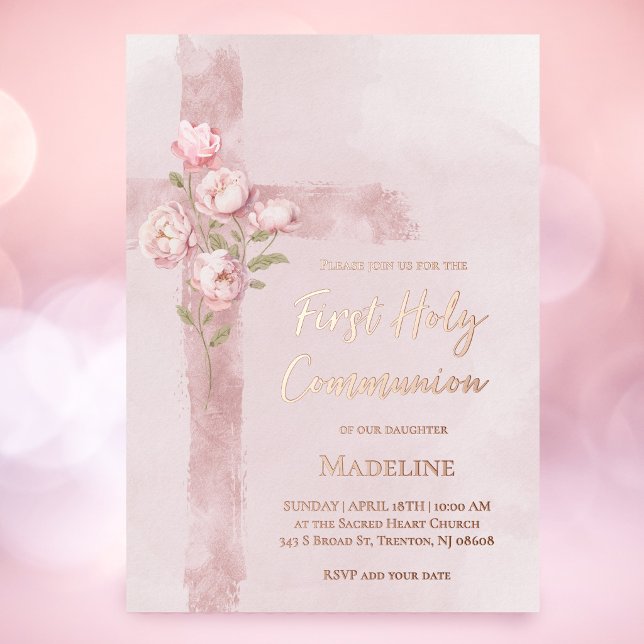 pink peonies cross First holy Communion (Creator Uploaded)