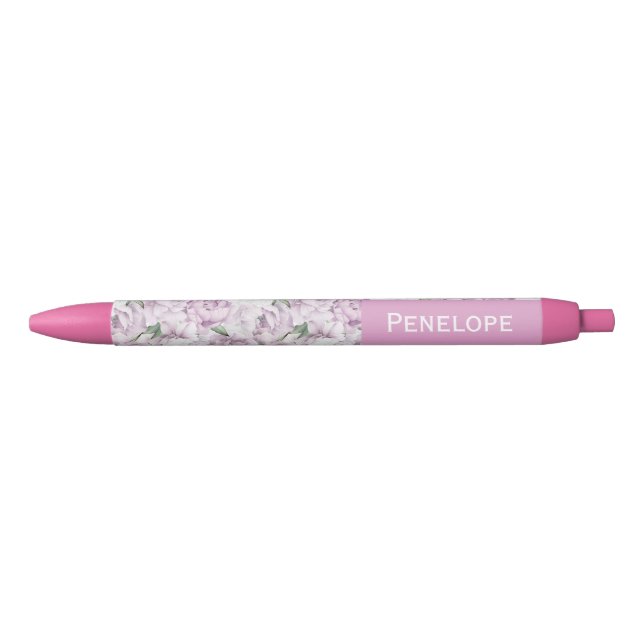 Pink Peonies Custom Name Pen (Front)