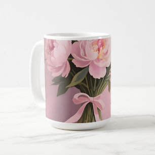 Pink Peonies Daisies Bouquet Coffee Mug