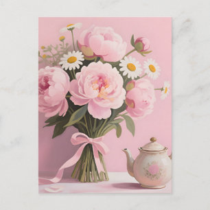 Pink Peonies Daisies Bouquet Postcard