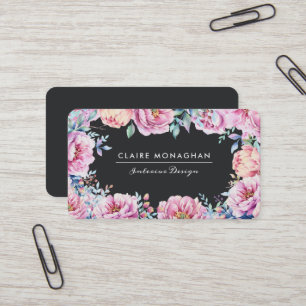 Pink Peonies Dark Business Card