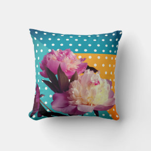 Pink Peonies & Dots  Custom Cushion