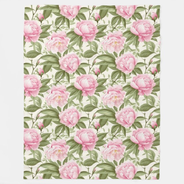 Pink Peonies Fleece Blanket (Front)