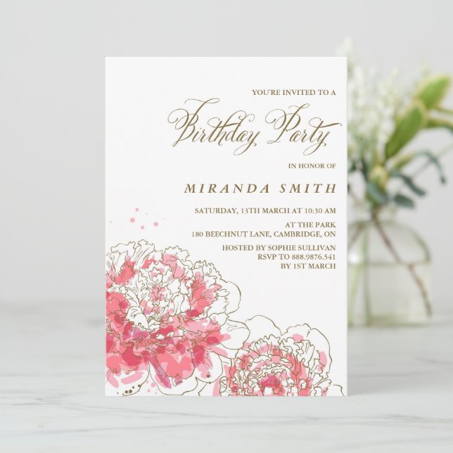 Pink Peonies | Floral Birthday Party Invitation (Standing Front)