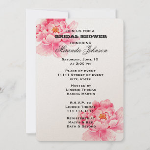 Pink Peonies Floral Bridal Shower Invitation
