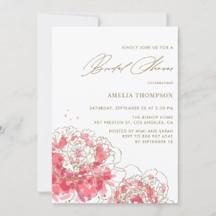 Pink Peonies   Floral Bridal Shower Invitation