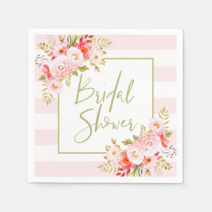 Pink Peonies Floral Bridal Shower Paper Napkins