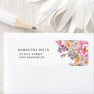 Pink Peonies Floral Bridal Shower Return Address Label